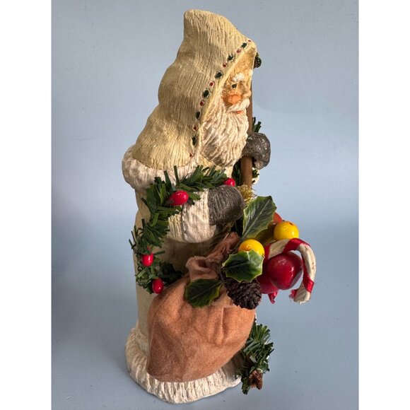 Vintage Folk Art Santa Figurine 7.5" Hand-Painted Resin With Sack & Garland - Picture 4 of 8